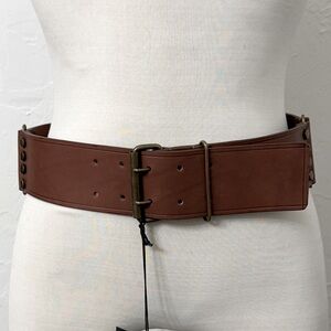 100% Auth LANVIN Brown Leather Belt with Brass buckle and Detail Size M $950!